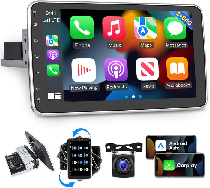 (OFERTA DIA DOS PAIS ) Central Multimídia 10” Android com Tela Rotativa, CarPlay e Android Auto –  Universal 1 DIN