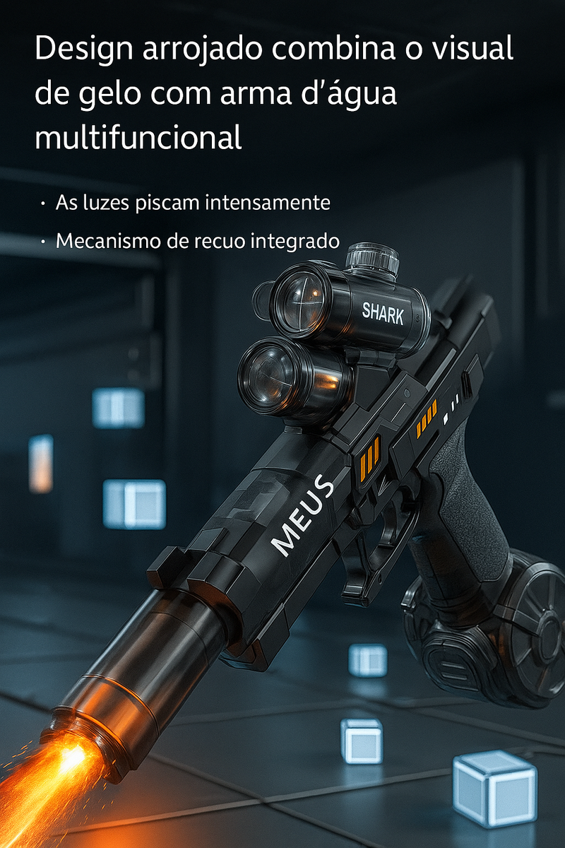 Pistola de Água Elétrica com LED Recarregável – Jato Duplo e Canos Giratórios