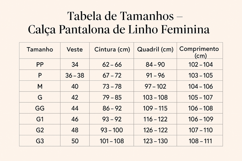 Calça pantalona de linho feminina bege com cintura alta

Modelo usando calça de linho preta elegante com sandálias

Calça pantalona cinza com corte reto e tecido leve

Calça de linho plus size feminina para verão 2025

Calça pantalona verde musgo com cintura marcada

Look minimalista com calça de alfaiataria feminina

Calça confortável de linho com bolsos laterais

Detalhe da costura e caimento da calça pantalona de linho

Calça pantalona feminina estilo alfaiataria para escritório

Moda casual chic com cal