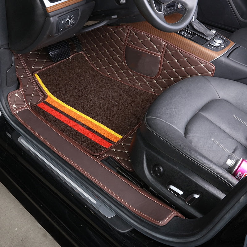 (OFERTA DIA DOS PAIS) Tapete Automotivo Esportivo de Couro – Kit 4 Peças Universal para Todos os Carros | Edição Limitada Dia dos Pais