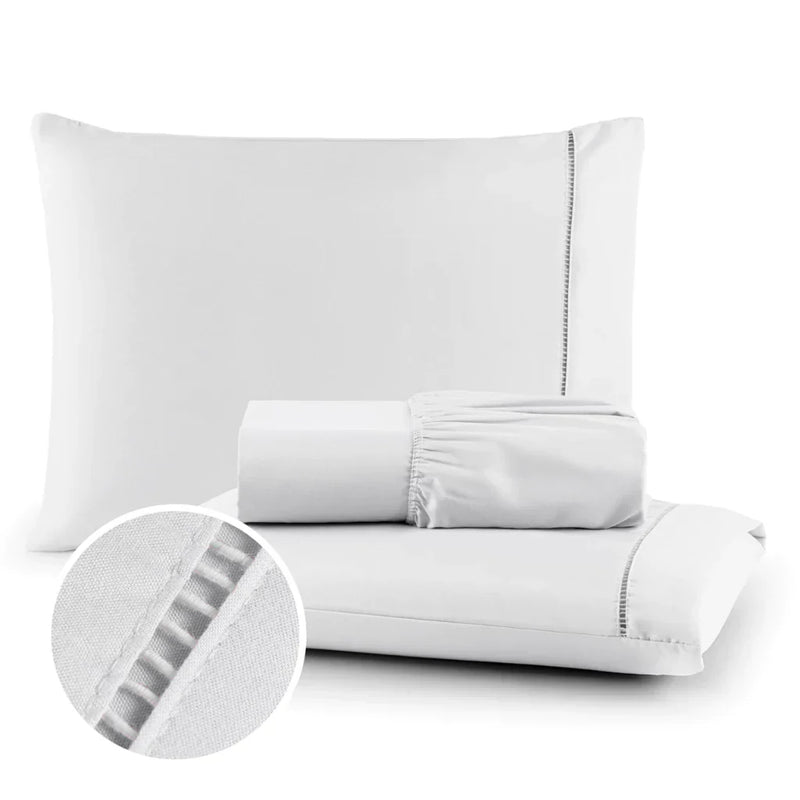 Conjunto de Cama 3 Peças Cinza – Lençol com Fronhas para Solteiro, Casal, Queen e King