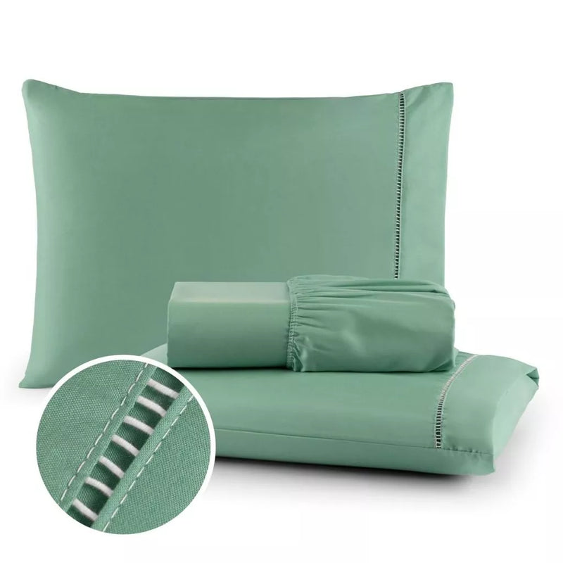 Conjunto de Cama 3 Peças Cinza – Lençol com Fronhas para Solteiro, Casal, Queen e King