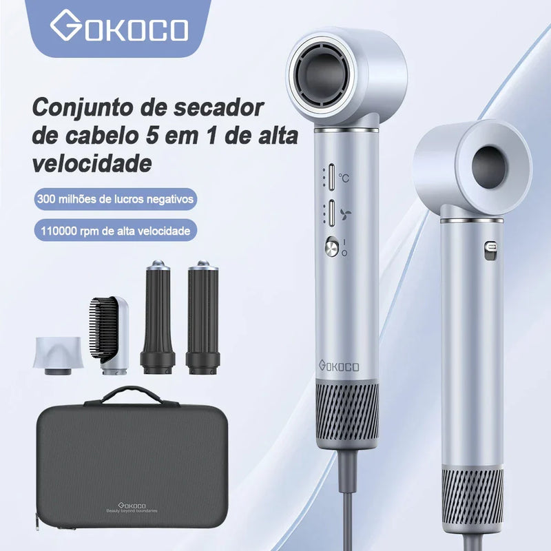 Escova Secadora 5 em 1 Gokoco – Cabelos Lisos, Brilhantes e Sem Frizz em Minutos