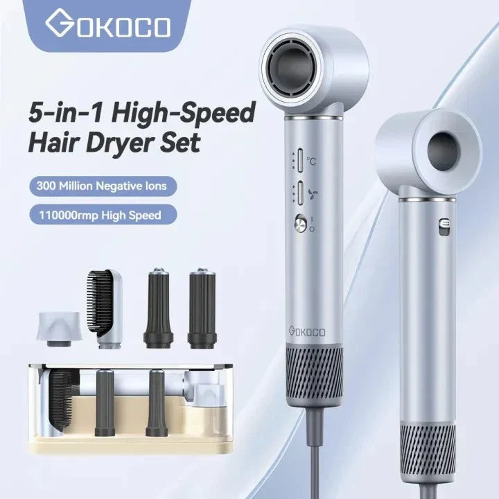 Escova Secadora 5 em 1 Gokoco – Cabelos Lisos, Brilhantes e Sem Frizz em Minutos