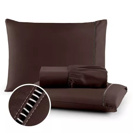Conjunto de Cama 3 Peças Cinza – Lençol com Fronhas para Solteiro, Casal, Queen e King