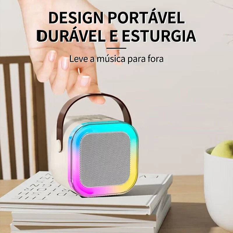 Mini Caixa de Som Bluetooth com Karaokê, 2 Microfones e Luz LED RGB Portátil 5W – K12