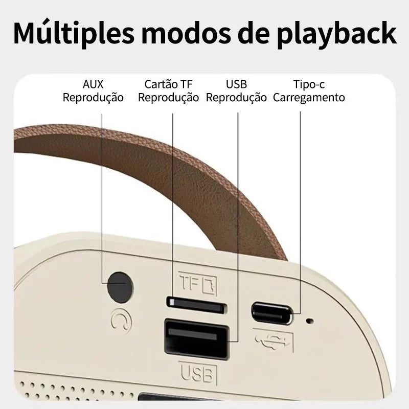 Mini Caixa de Som Bluetooth com Karaokê, 2 Microfones e Luz LED RGB Portátil 5W – K12