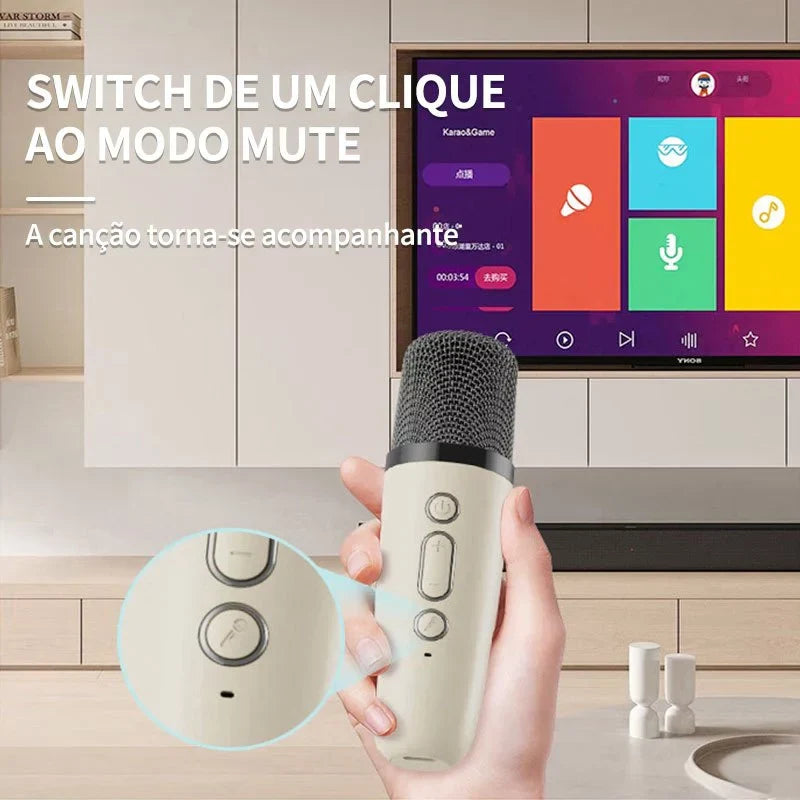 Mini Caixa de Som Bluetooth com Karaokê, 2 Microfones e Luz LED RGB Portátil 5W – K12