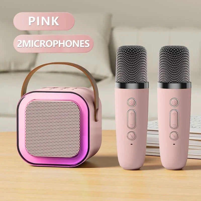 Mini Caixa de Som Bluetooth com Karaokê, 2 Microfones e Luz LED RGB Portátil 5W – K12