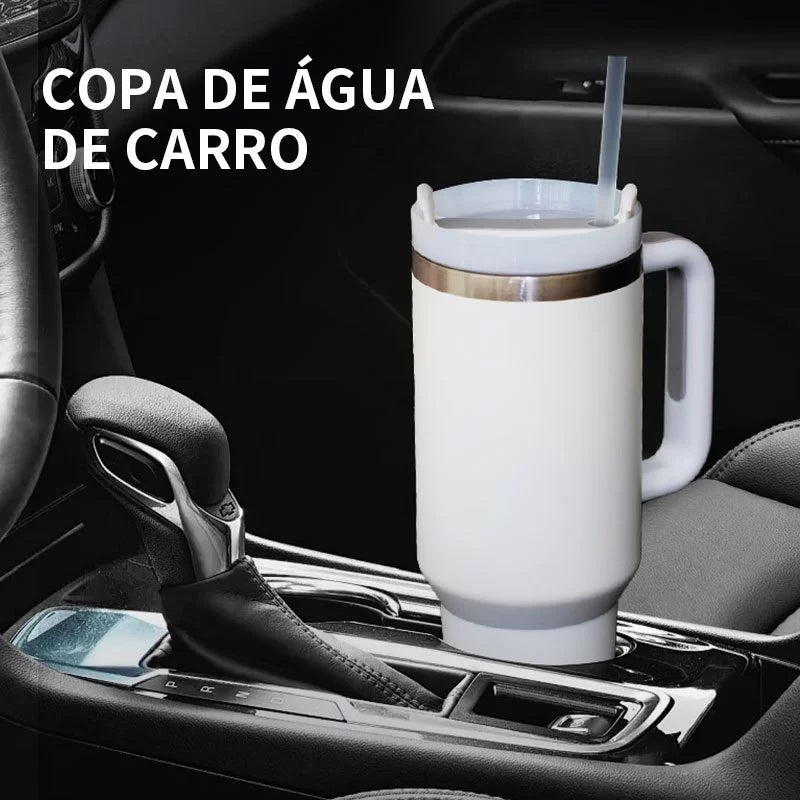 Copo Térmico Inox 1200ml – COMPRE 1, LEVE 2! Tampa + Canudo | Parede Dupla Premium