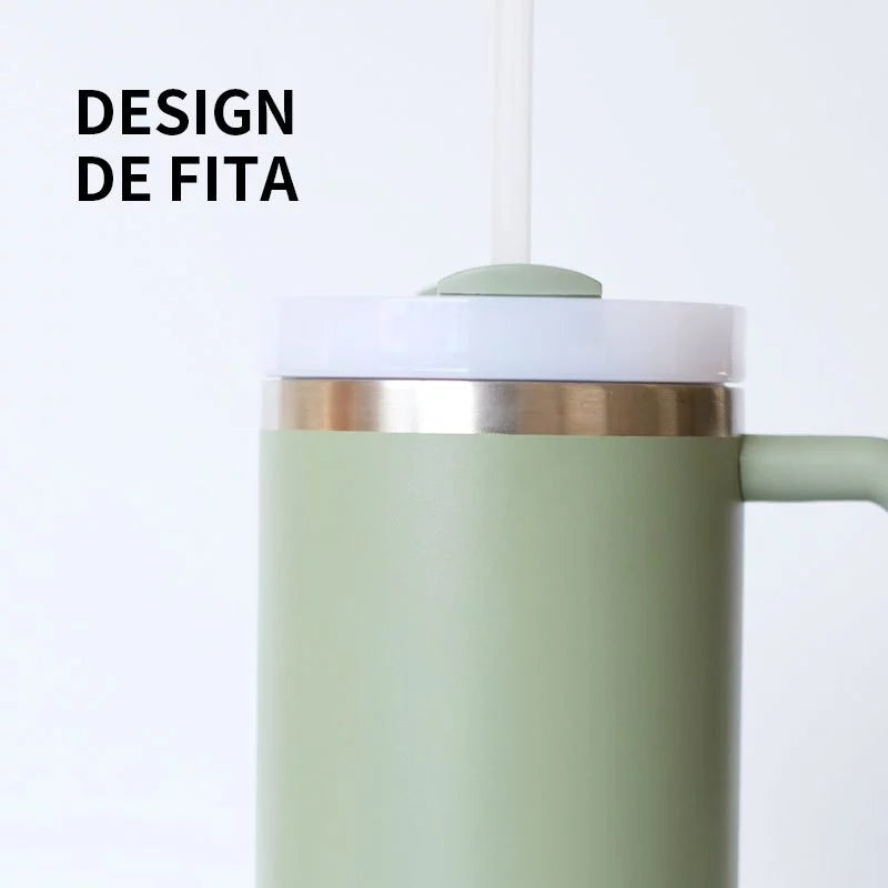 Copo Térmico Inox 1200ml – COMPRE 1, LEVE 2! Tampa + Canudo | Parede Dupla Premium