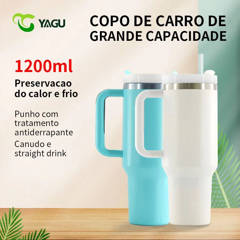 Copo Térmico Inox 1200ml – COMPRE 1, LEVE 2! Tampa + Canudo | Parede Dupla Premium