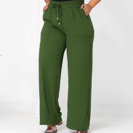Calça Pantalona Feminina Plus Size com Bolso – Cintura Alta em Tecido Duna (P ao EGG)
