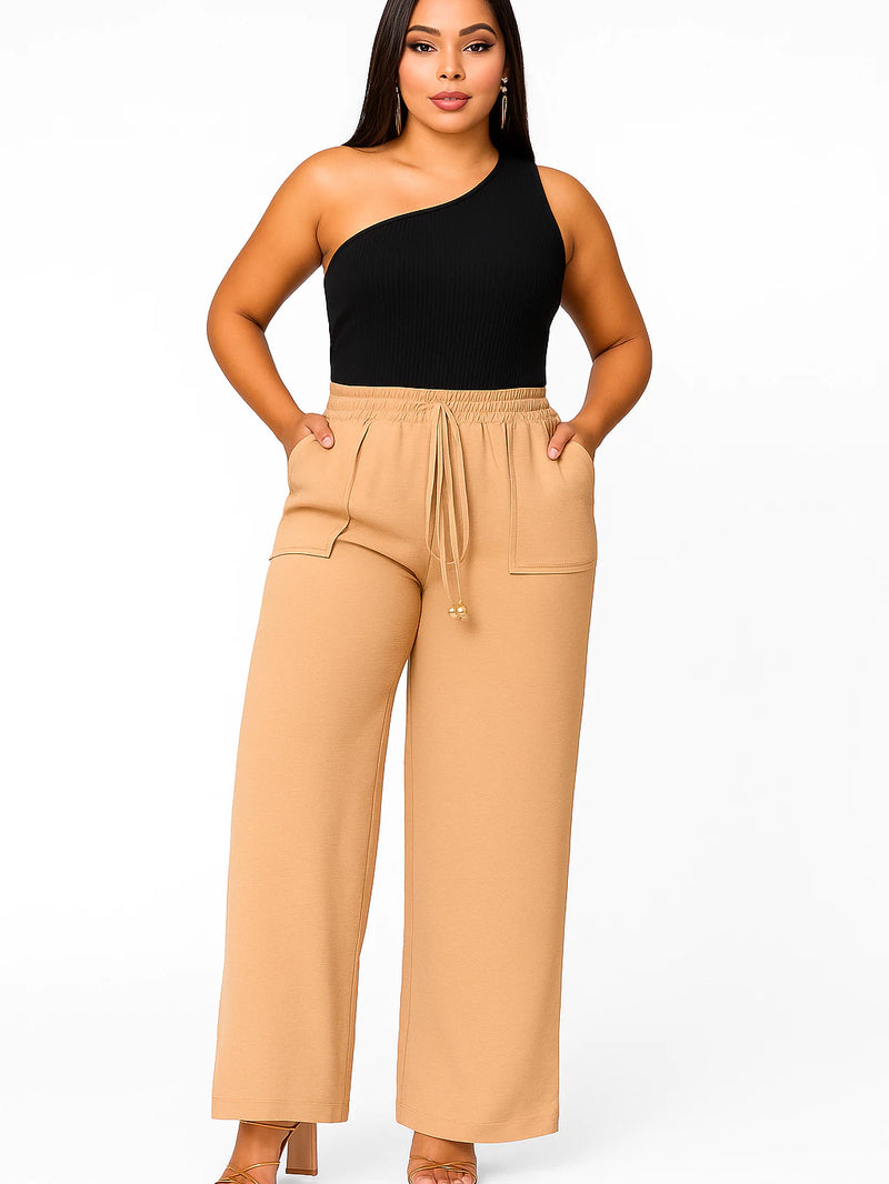 Calça Pantalona Feminina Plus Size com Bolso – Cintura Alta em Tecido Duna (P ao EGG)