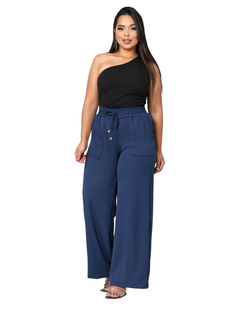 Calça Pantalona Feminina Plus Size com Bolso – Cintura Alta em Tecido Duna (P ao EGG)
