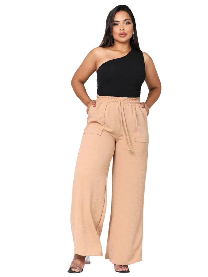 Calça Pantalona Feminina Plus Size com Bolso – Cintura Alta em Tecido Duna (P ao EGG)