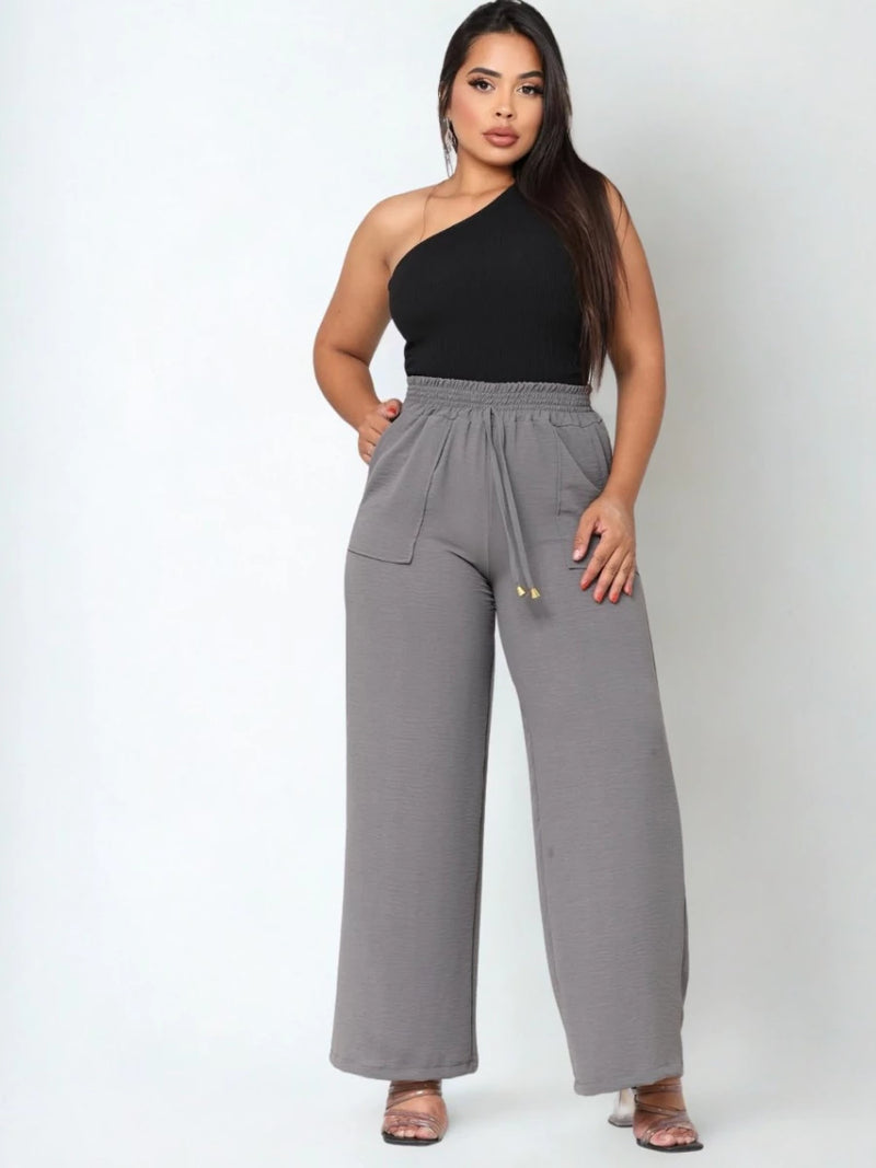 Calça Pantalona Feminina Plus Size com Bolso – Cintura Alta em Tecido Duna (P ao EGG)