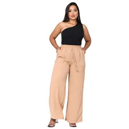 Calça Pantalona Feminina Plus Size com Bolso – Cintura Alta em Tecido Duna (P ao EGG)