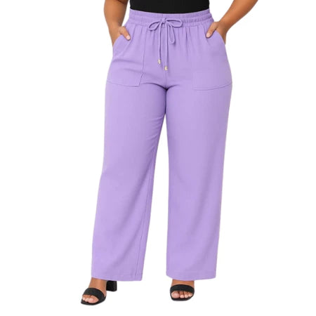 Calça Pantalona Feminina Plus Size com Bolso – Cintura Alta em Tecido Duna (P ao EGG)