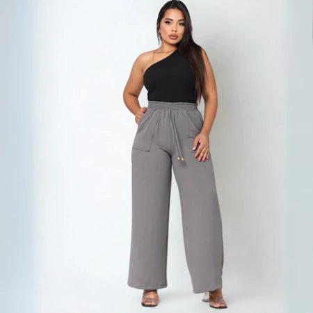 Calça Pantalona Feminina Plus Size com Bolso – Cintura Alta em Tecido Duna (P ao EGG)