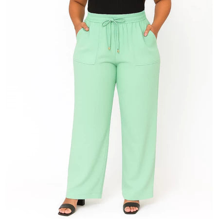 Calça Pantalona Feminina Plus Size com Bolso – Cintura Alta em Tecido Duna (P ao EGG)