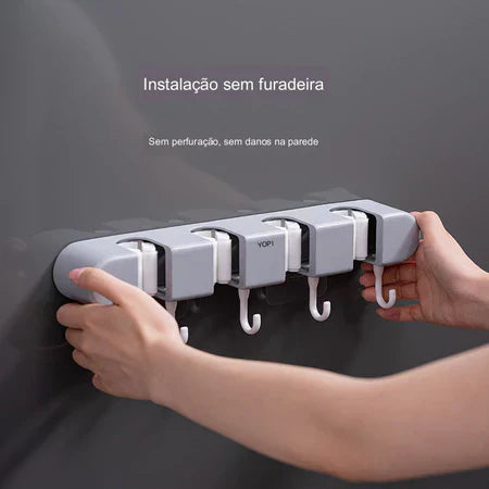 Suporte Multiuso 4Posições Porta Vassoura clipe de esfregão forte para pendurar na parede sem perfurar