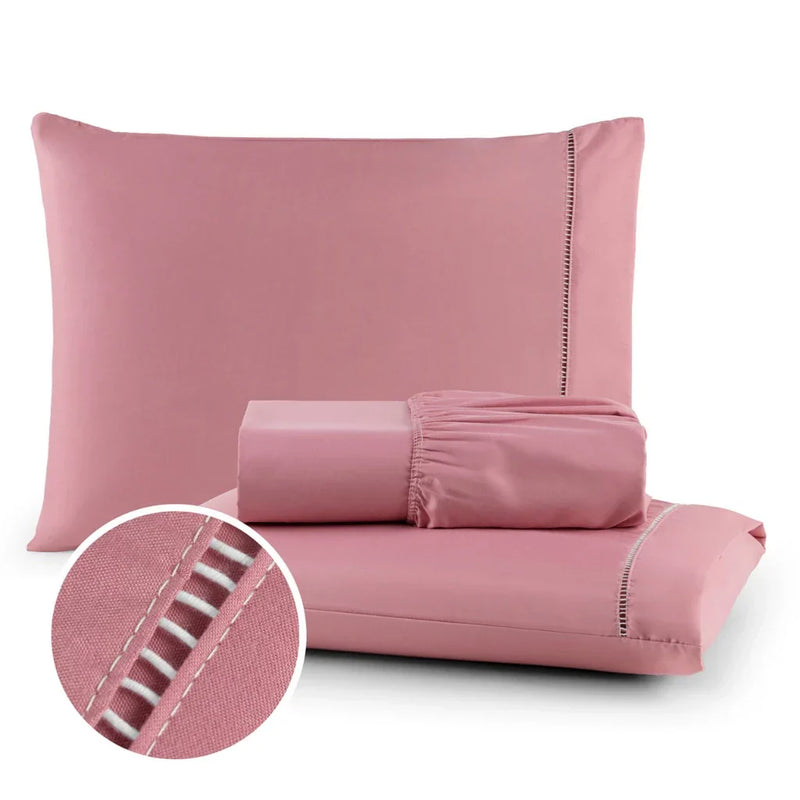Conjunto de Cama 3 Peças Cinza – Lençol com Fronhas para Solteiro, Casal, Queen e King
