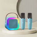 Mini Caixa de Som Bluetooth com Karaokê, 2 Microfones e Luz LED RGB Portátil 5W – K12