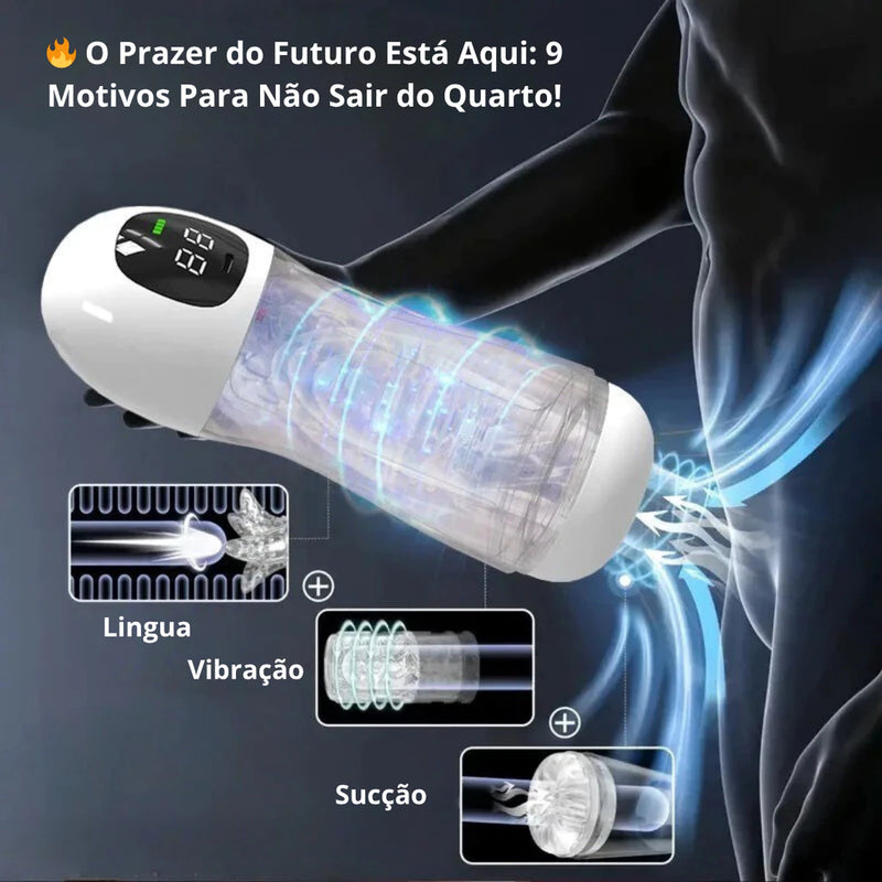 Acessório masculino de bem-estar Elétrico com Display, Som e Textura Realista – Recarregável USB