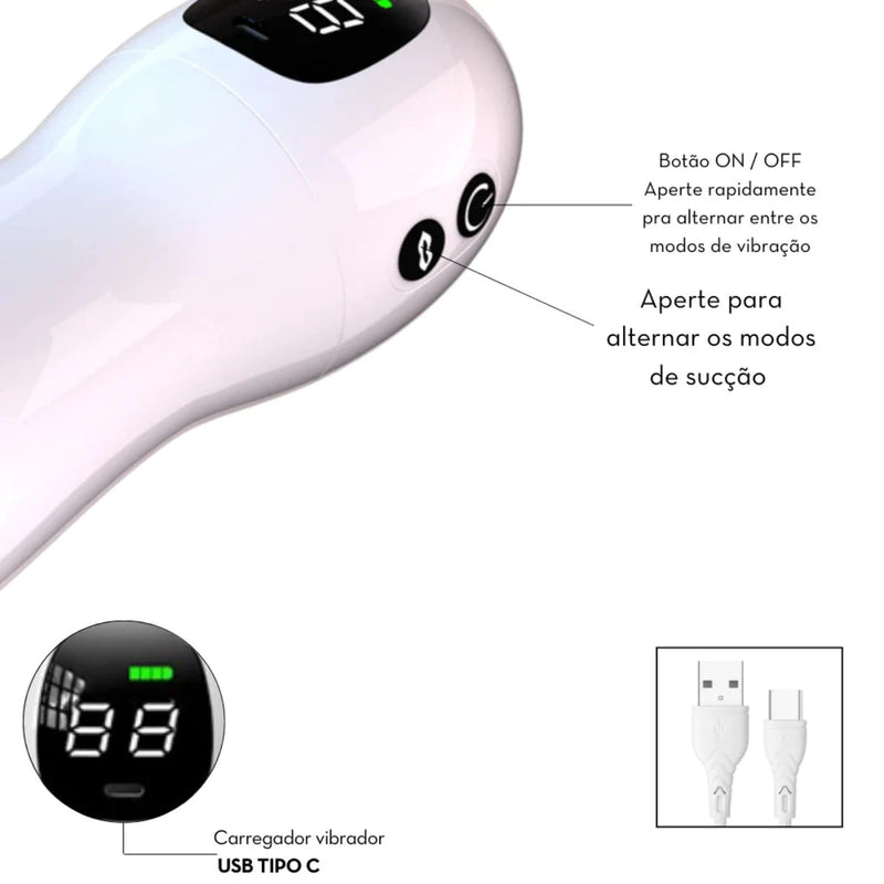 Acessório masculino de bem-estar Elétrico com Display, Som e Textura Realista – Recarregável USB
