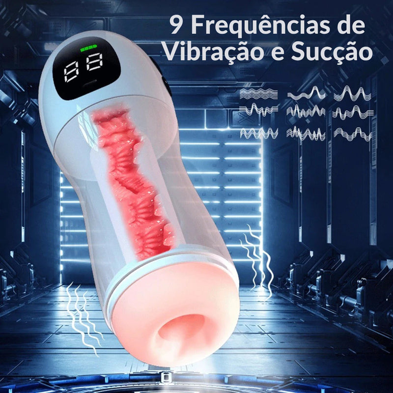 Acessório masculino de bem-estar Elétrico com Display, Som e Textura Realista – Recarregável USB