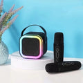 Mini Caixa de Som Bluetooth com Karaokê, 2 Microfones e Luz LED RGB Portátil 5W – K12