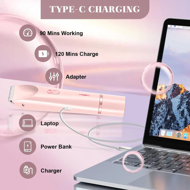 Barbeador Elétrico Feminino 2 em 1 – Recarregável, À Prova d’Água e Ideal para Corpo